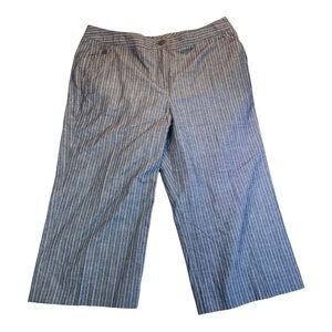 Larry Levine cotton linen grey white pinstripe capri pants 16